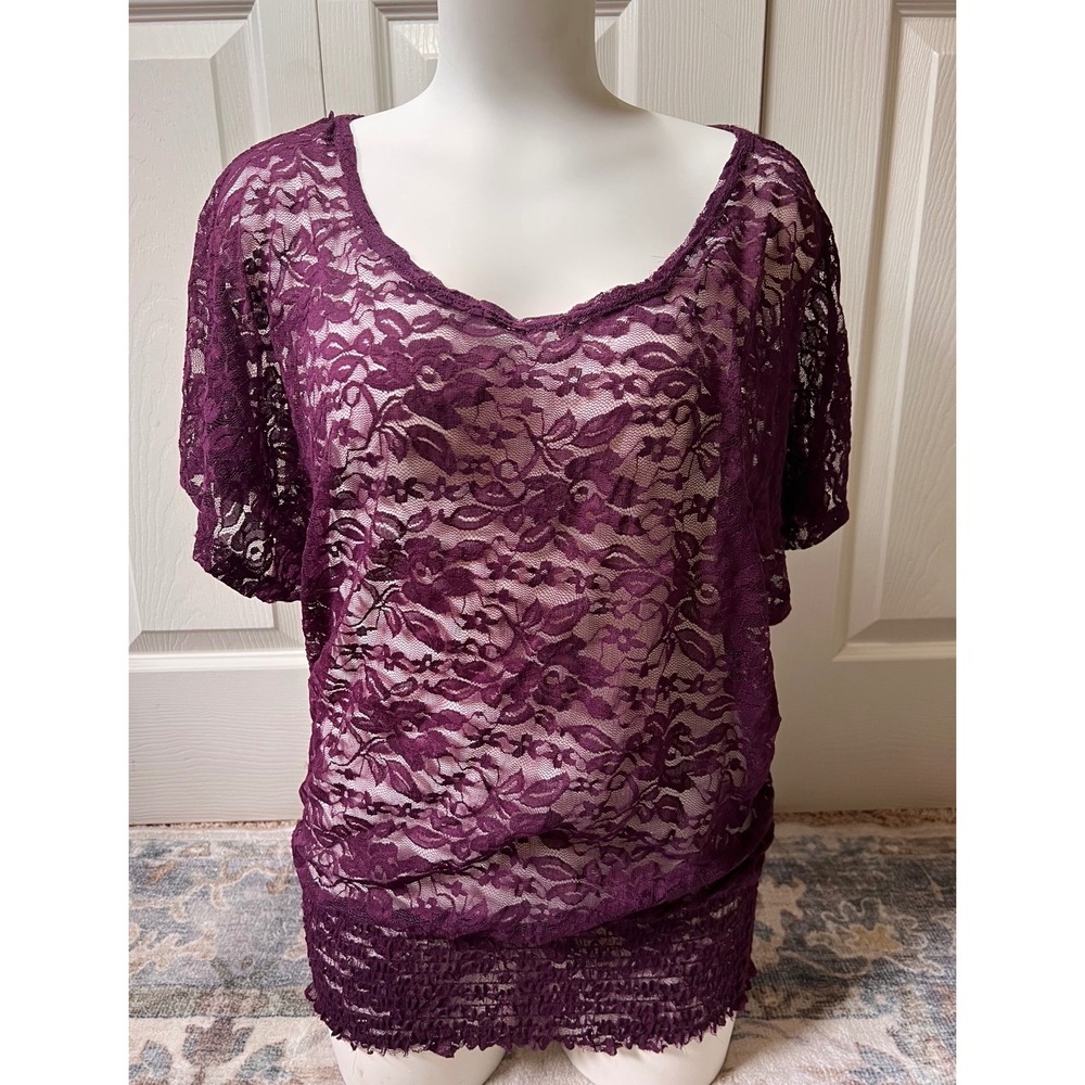 Maurice's Sheer Lace Fairy Goth Shirt Purple Size Large